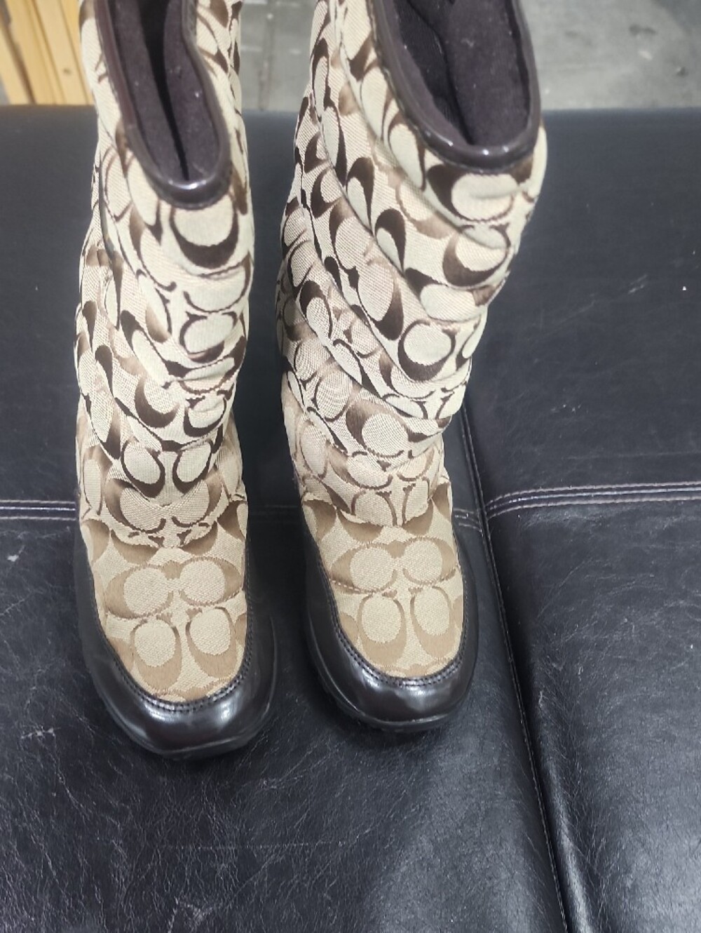 Coach Quilted Signature Logo Boots - Brown/Cream - Picture 4 of 14